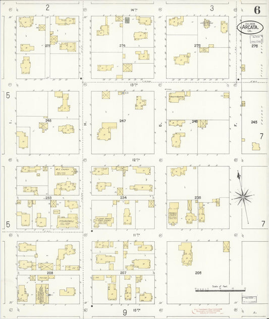 Sanborn Fire Insurance Map from Arcata, Humboldt County, California (1908), Sheet #0006 - Historic Sanborn Fire Insurance Map Print, vintage old map wall art, antique decor, genealogy gift, California California map