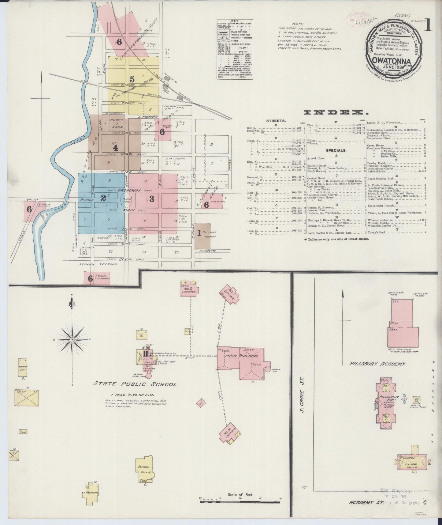 Sanborn Fire Insurance Map from Owatonna, Steele County, Minnesota (1889), Sheet #0001 - Complete Map Set gallery image, historic Sanborn map, vintage wall art, Minnesota Minnesota