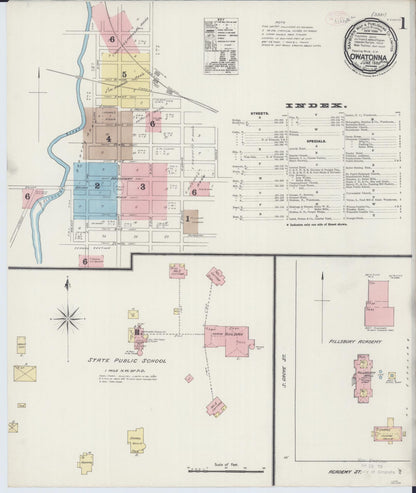 Sanborn Fire Insurance Map from Owatonna, Steele County, Minnesota (1889), Sheet #0001 - Complete Map Set gallery image, historic Sanborn map, vintage wall art, Minnesota Minnesota