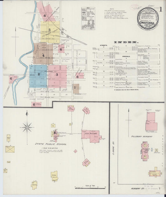 Sanborn Fire Insurance Map from Owatonna, Steele County, Minnesota (1889), Sheet #0001 - Complete Map Set gallery image, historic Sanborn map, vintage wall art, Minnesota Minnesota