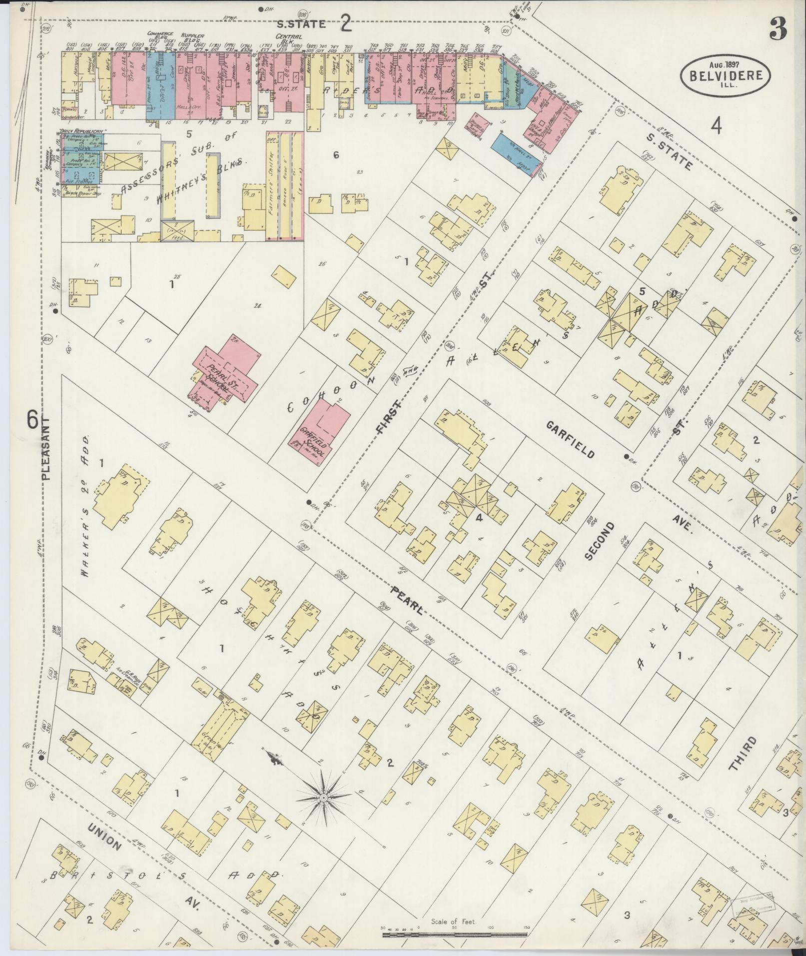 Sanborn Fire Insurance Map from Belvidere, Boone County, Illinois (1897), Sheet #0003 - Complete Map Set gallery image, historic Sanborn map, vintage wall art, Illinois Illinois