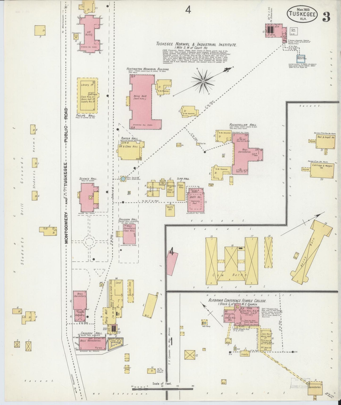 Sanborn Fire Insurance Map from Tuskegee, Macon County, Alabama (1903), Sheet #0003 - Complete Map Set gallery image, historic Sanborn map, vintage wall art, Alabama Alabama