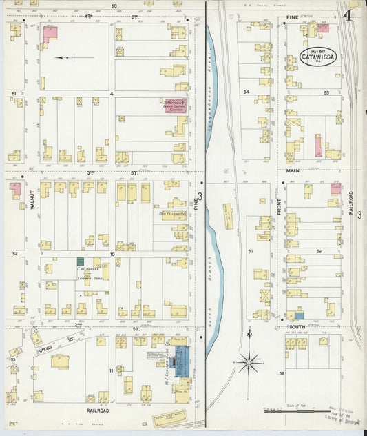 Sanborn Fire Insurance Map from Catawissa, Columbia County, Pennsylvania (1907), Sheet #0004 - Historic Sanborn Fire Insurance Map Print, vintage old map wall art, antique decor, genealogy gift, Pennsylvania Pennsylvania map