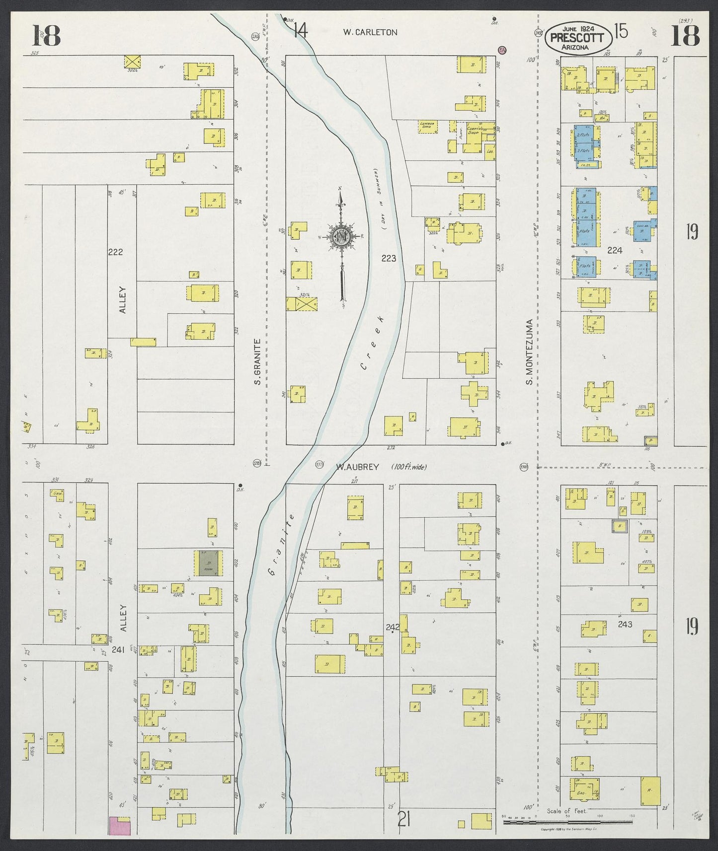 Sanborn Fire Insurance Map from Prescott, Yavapai County, Arizona (1924), Sheet #0018 - Complete Map Set gallery image, historic Sanborn map, vintage wall art, Arizona Arizona