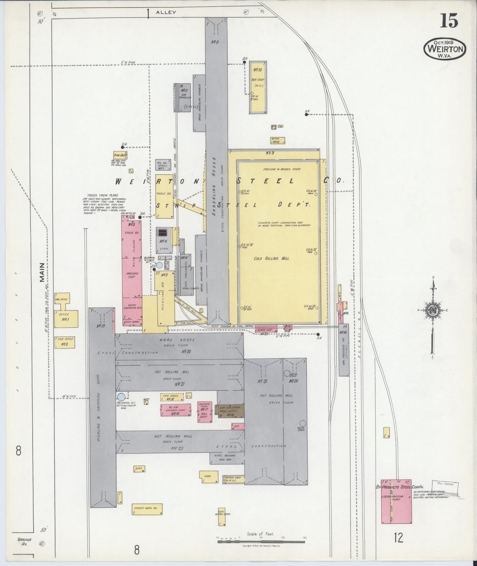 Sanborn Fire Insurance Map from Weirton, Hancock County, West Virginia (1919), Sheet #0015 - Historic Sanborn Fire Insurance Map Print, vintage old map wall art, antique decor, genealogy gift, West Virginia West Virginia map
