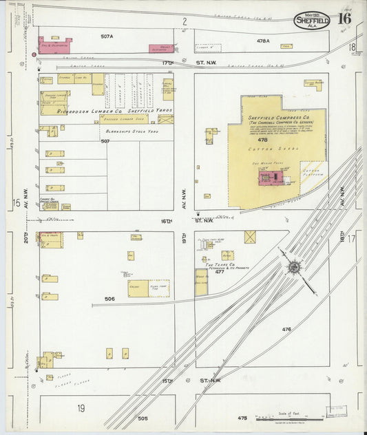 Sanborn Fire Insurance Map from Sheffield, Colbert County, Alabama (1921), Sheet #0016 - Historic Sanborn Fire Insurance Map Print, vintage old map wall art, antique decor, genealogy gift, Alabama Alabama map