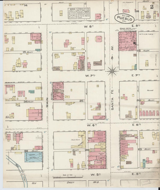 Sanborn Fire Insurance Map from Pueblo, Pueblo County, Colorado (1883), Sheet #0002 - Historic Sanborn Fire Insurance Map Print, vintage old map wall art, antique decor, genealogy gift, Colorado Colorado map