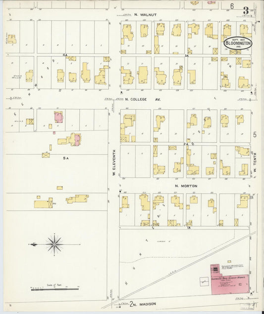 Sanborn Fire Insurance Map from Bloomington, Monroe County, Indiana (1907), Sheet #0003 - Historic Sanborn Fire Insurance Map Print, vintage old map wall art, antique decor, genealogy gift, Indiana Indiana map