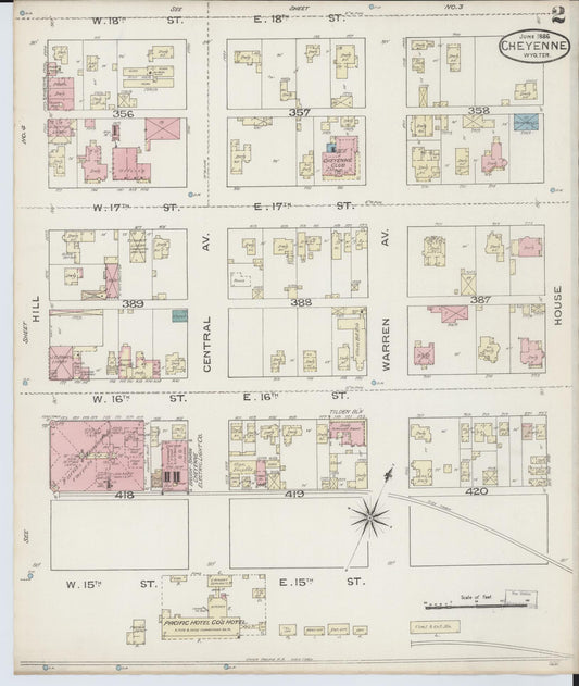 Sanborn Fire Insurance Map from Cheyenne, Laramie County, Wyoming (1886), Sheet #0002 - Historic Sanborn Fire Insurance Map Print, vintage old map wall art, antique decor, genealogy gift, Wyoming Wyoming map