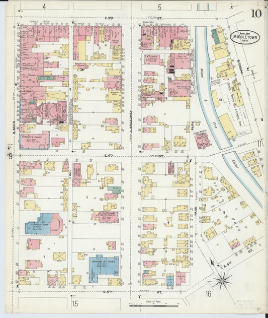 Sanborn Fire Insurance Map from Middletown, Butler County, Ohio (1907), Sheet #0010 - Historic Sanborn Fire Insurance Map Print, vintage old map wall art, antique decor, genealogy gift, Ohio Ohio map