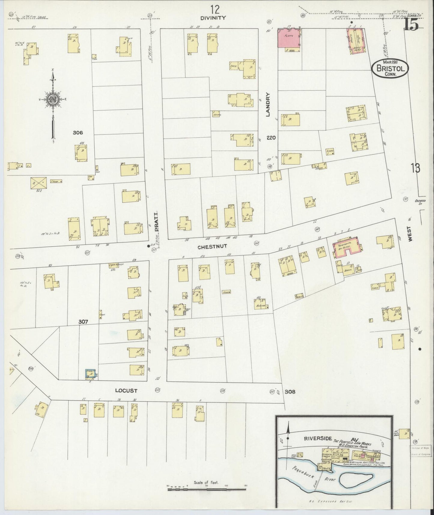 Sanborn Fire Insurance Map from Bristol, Hartford County, Connecticut (1911), Sheet #0015 - Complete Map Set gallery image, historic Sanborn map, vintage wall art, Connecticut Connecticut