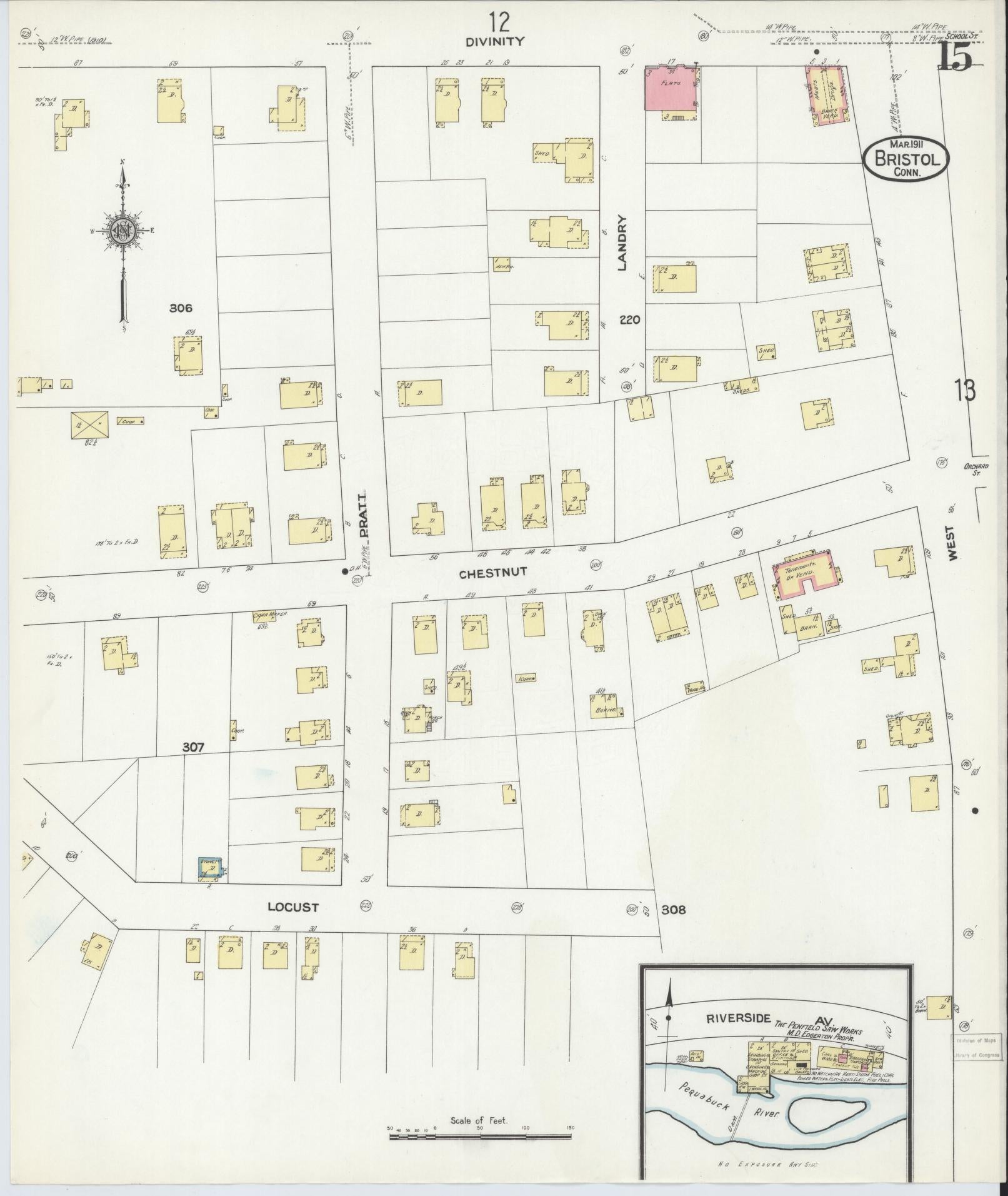 Sanborn Fire Insurance Map from Bristol, Hartford County, Connecticut (1911), Sheet #0015 - Complete Map Set gallery image, historic Sanborn map, vintage wall art, Connecticut Connecticut