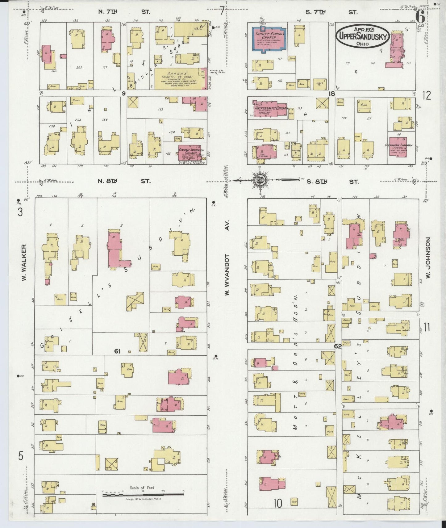 Sanborn Fire Insurance Map from Upper Sandusky, Wyandot County, Ohio (1921), Sheet #0006 - Complete Map Set gallery image, historic Sanborn map, vintage wall art, Ohio Ohio