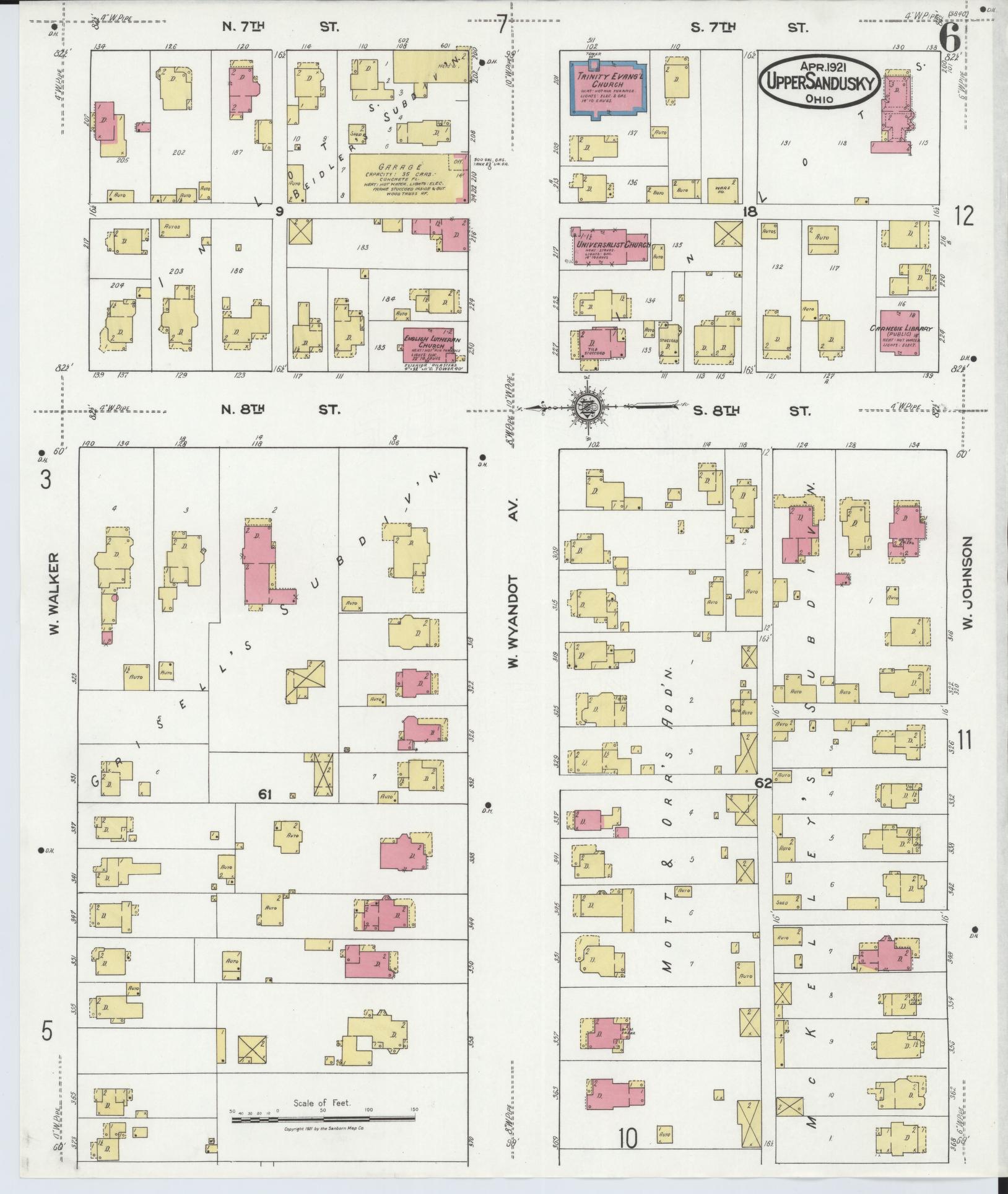 Sanborn Fire Insurance Map from Upper Sandusky, Wyandot County, Ohio (1921), Sheet #0006 - Complete Map Set gallery image, historic Sanborn map, vintage wall art, Ohio Ohio