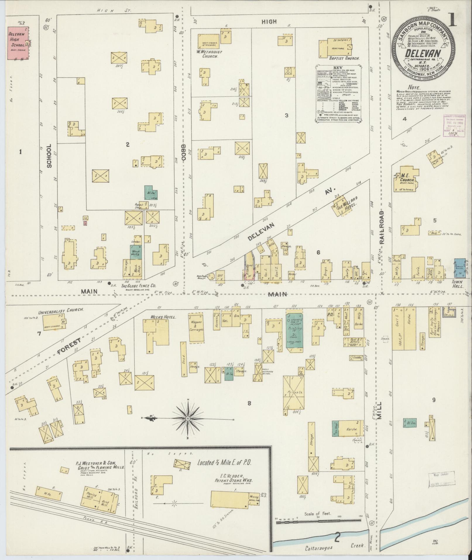 Sanborn Fire Insurance Map from Delevan, Cattaraugus County, New York. (1906) – Historic Sanborn Fire Insurance Map Print