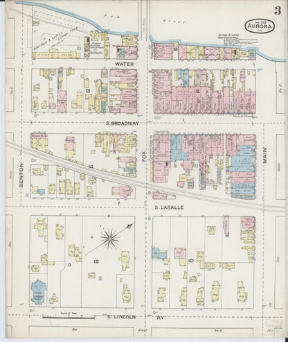 Sanborn Fire Insurance Map from Aurora, Kane County, Illinois (1888), Sheet #0003 - Complete Map Set gallery image, historic Sanborn map, vintage wall art, Illinois Illinois