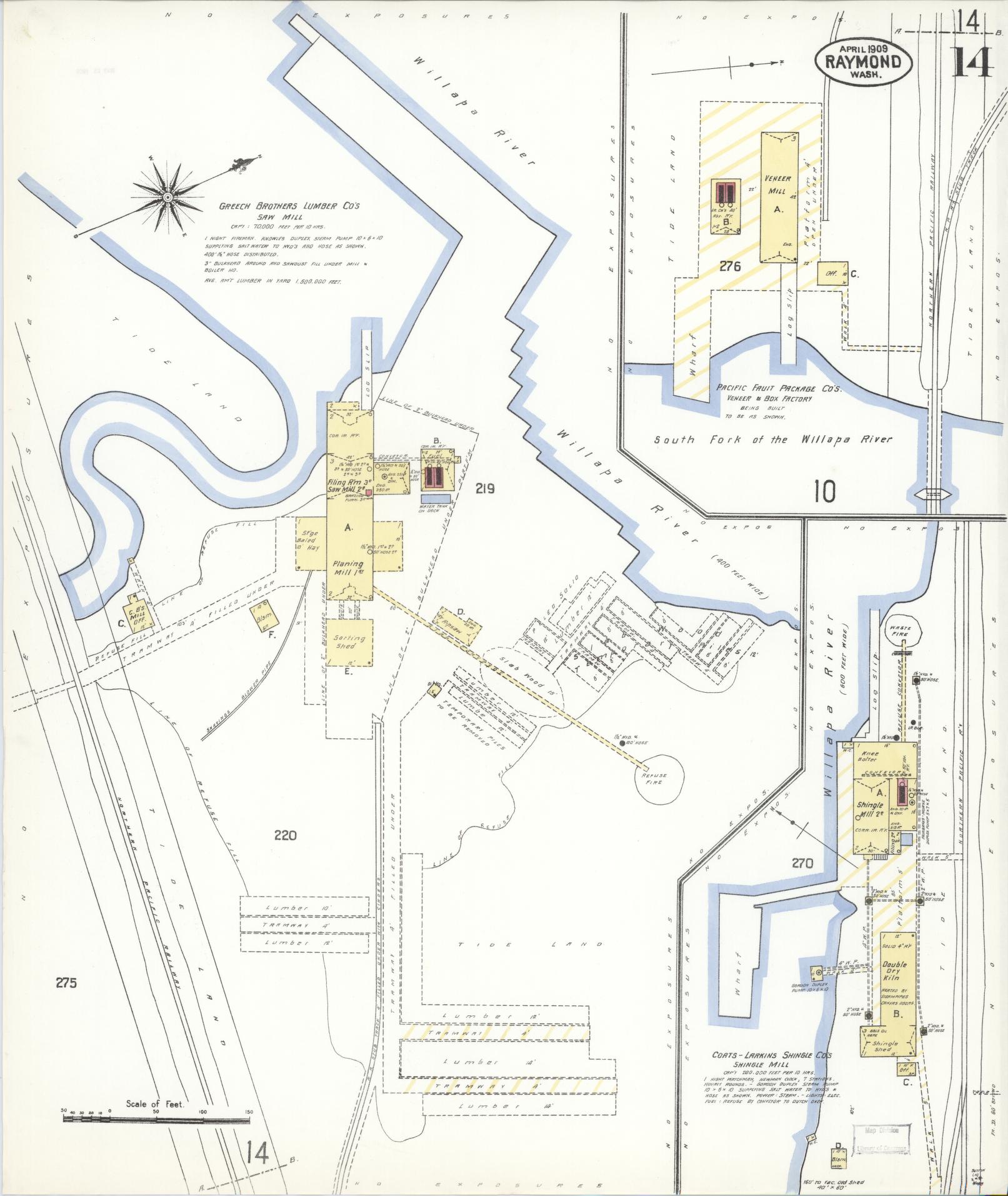 Sanborn Fire Insurance Map from Raymond, Pacific County, Washington (1909), Sheet #0014 - Complete Map Set gallery image, historic Sanborn map, vintage wall art, Washington Washington
