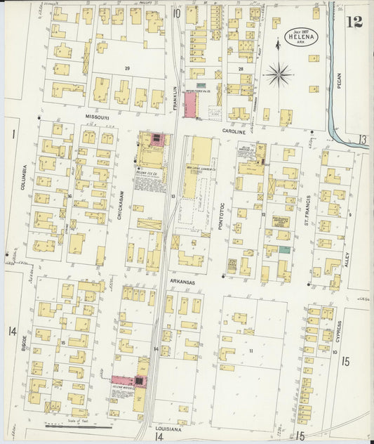 Sanborn Fire Insurance Map from Helena, Phillips County, Arkansas (1907), Sheet #0012 - Historic Sanborn Fire Insurance Map Print, vintage old map wall art, antique decor, genealogy gift, Arkansas Arkansas map