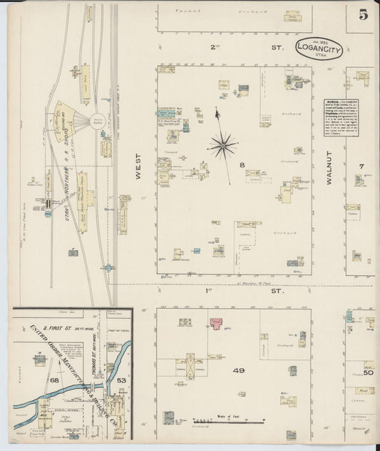 Sanborn Fire Insurance Map from Logan, Cache County, Utah (1885), Sheet #0005 - Historic Sanborn Fire Insurance Map Print, vintage old map wall art, antique decor, genealogy gift, Utah Utah map