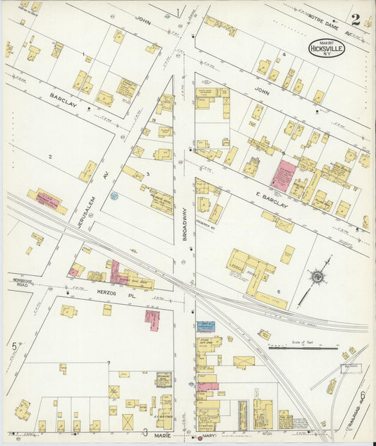 Sanborn Fire Insurance Map from Hicksville, Nassau County, New York (1917), Sheet #0002 - Historic Sanborn Fire Insurance Map Print, vintage old map wall art, antique decor, genealogy gift, New York New York map