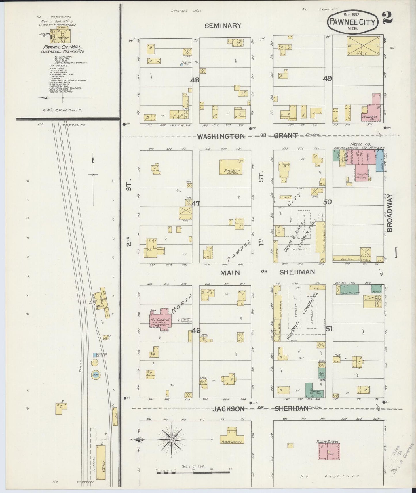 Sanborn Fire Insurance Map from Pawnee City, Pawnee County, Nebraska (1892), Sheet #0002 - Complete Map Set gallery image, historic Sanborn map, vintage wall art, Nebraska Nebraska
