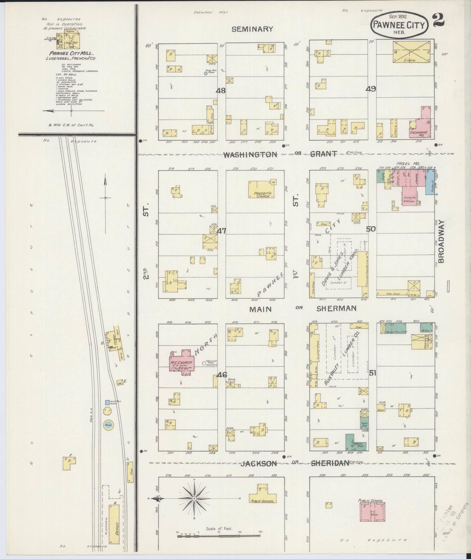 Sanborn Fire Insurance Map from Pawnee City, Pawnee County, Nebraska (1892), Sheet #0002 - Complete Map Set gallery image, historic Sanborn map, vintage wall art, Nebraska Nebraska