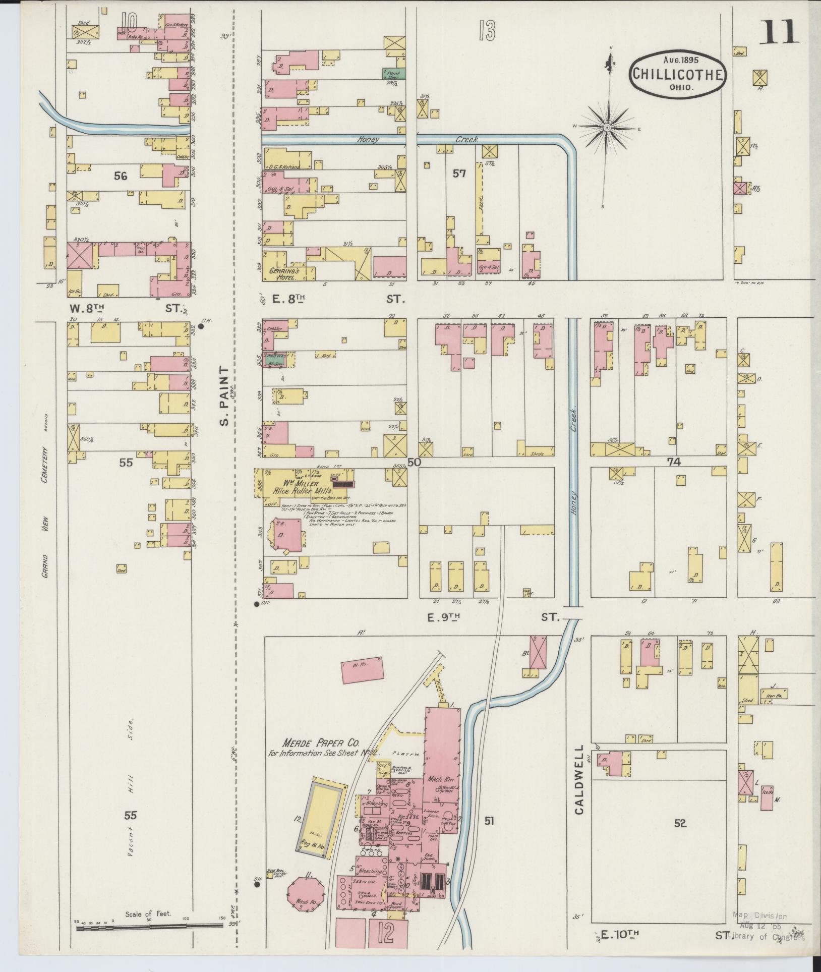 Sanborn Fire Insurance Map from Chillicothe, Ross County, Ohio (1895), Sheet #0011 - Historic Sanborn Fire Insurance Map Print, vintage old map wall art, antique decor, genealogy gift, Ohio Ohio map