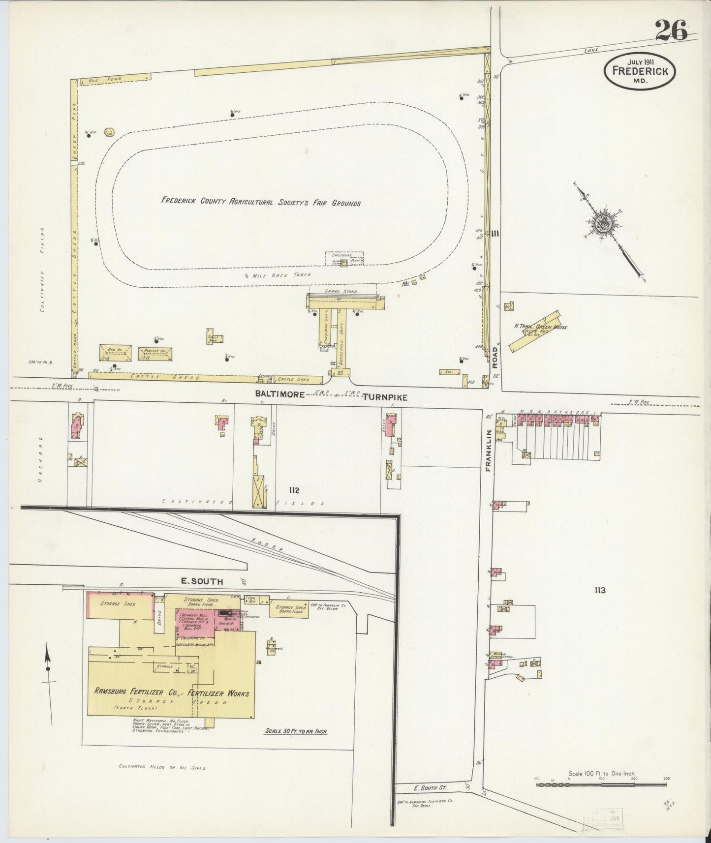 Sanborn Fire Insurance Map from Frederick, Frederick County, Maryland (1911), Sheet #0026 - Historic Sanborn Fire Insurance Map Print, vintage old map wall art, antique decor, genealogy gift, Maryland Maryland map