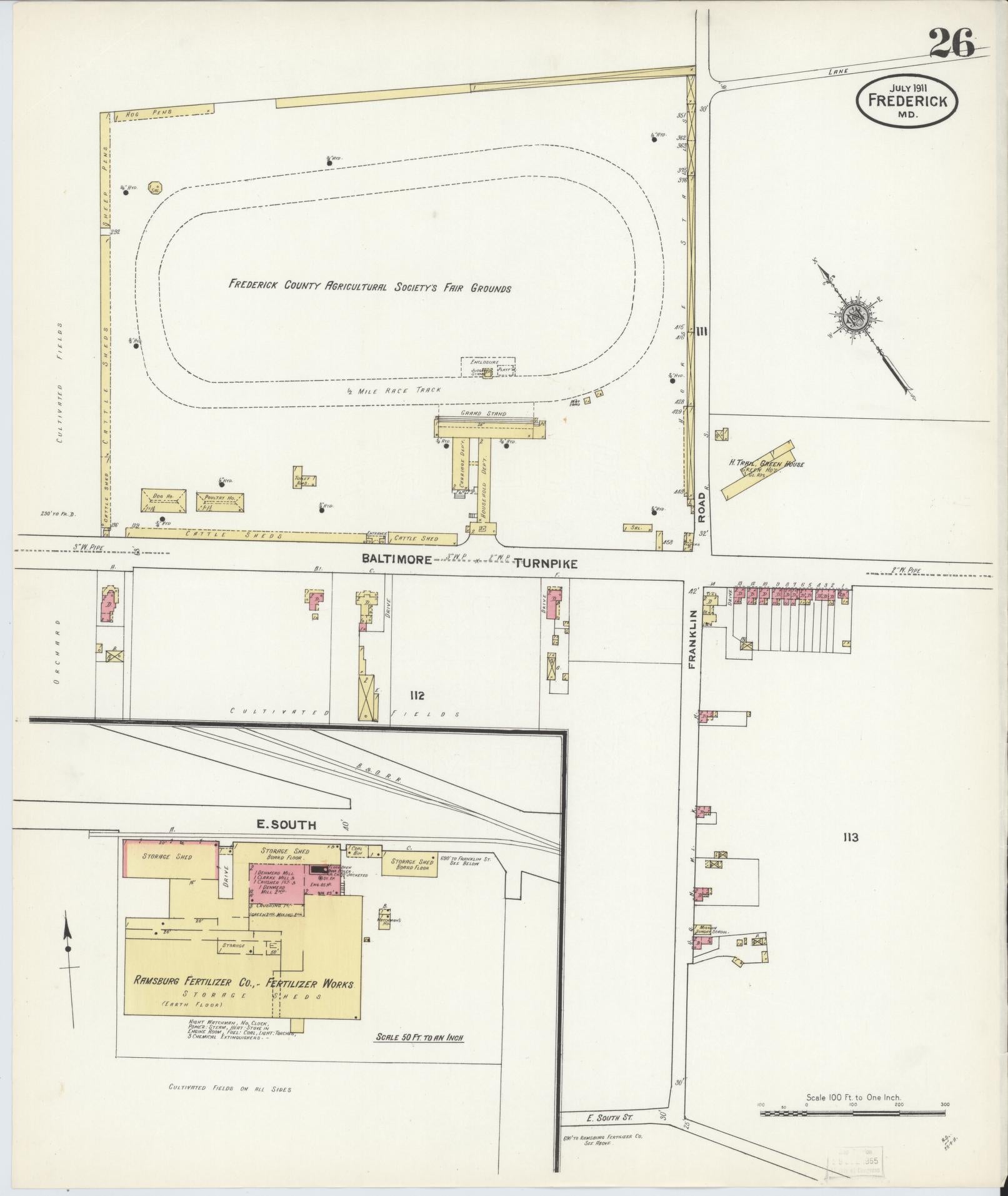 Sanborn Fire Insurance Map from Frederick, Frederick County, Maryland (1911), Sheet #0026 - Historic Sanborn Fire Insurance Map Print, vintage old map wall art, antique decor, genealogy gift, Maryland Maryland map