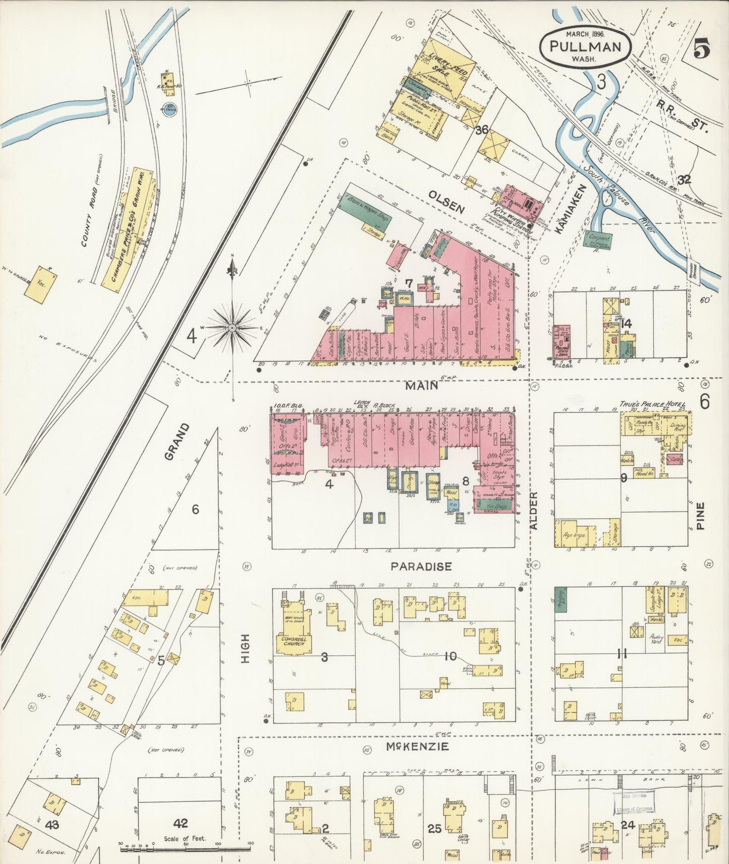 Sanborn Fire Insurance Map from Pullman, Whitman County, Washington (1896), Sheet #0005 - Complete Map Set gallery image, historic Sanborn map, vintage wall art, Washington Washington
