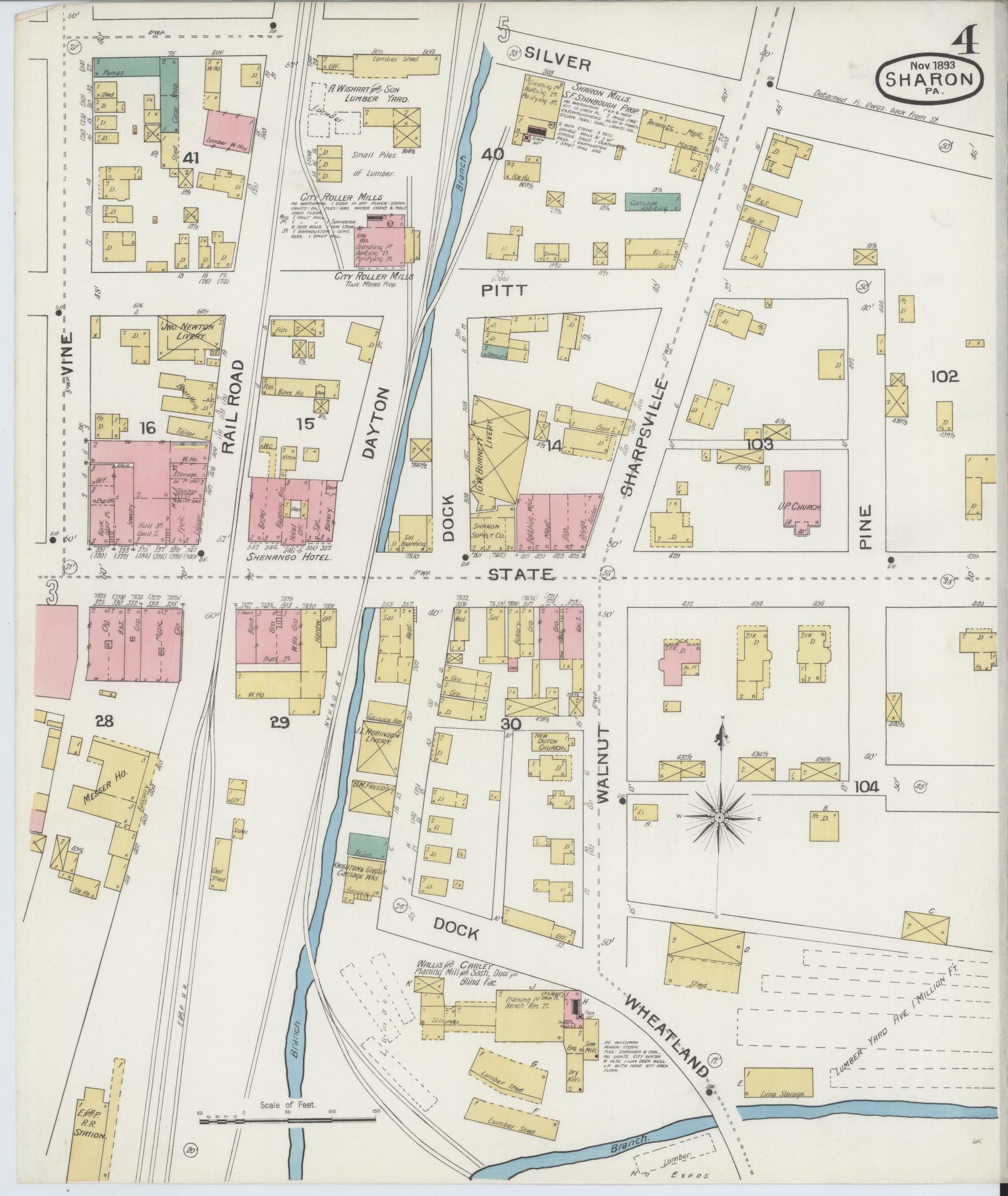 Sanborn Fire Insurance Map from Sharon, Mercer County, Pennsylvania (1893), Sheet #0004 - Complete Map Set gallery image, historic Sanborn map, vintage wall art, Pennsylvania Pennsylvania