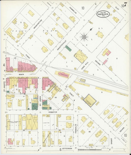 Sanborn Fire Insurance Map from Van Buren, Crawford County, Arkansas (1909), Sheet #0007 - Historic Sanborn Fire Insurance Map Print, vintage old map wall art, antique decor, genealogy gift, Arkansas Arkansas map