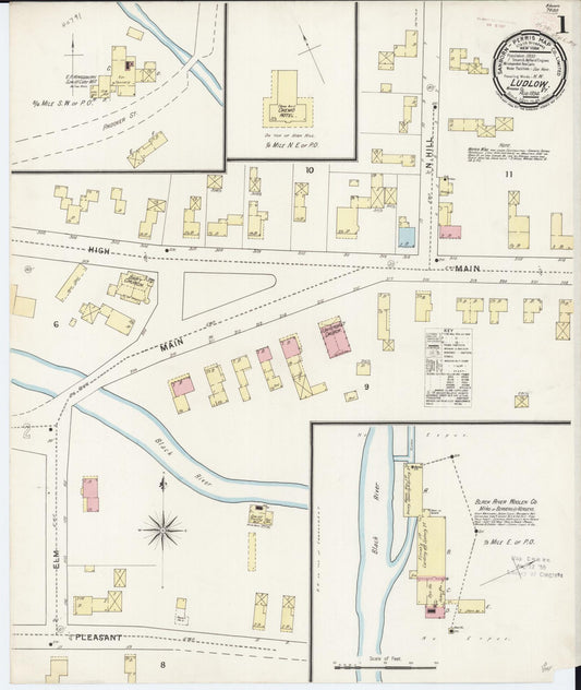 Sanborn Fire Insurance Map from Ludlow, Windsor County, Vermont (1894), Sheet #0001 - Complete Map Set gallery image, historic Sanborn map, vintage wall art, Vermont Vermont