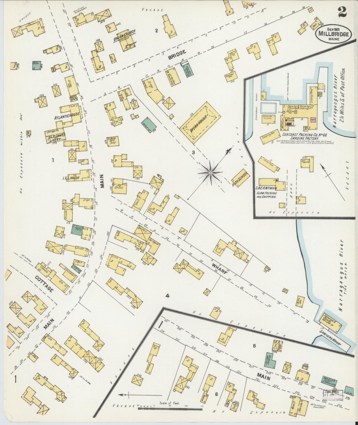 Sanborn Fire Insurance Map from Millbridge, Washington County, Maine (1901), Sheet #0002 - Historic Sanborn Fire Insurance Map Print, vintage old map wall art, antique decor, genealogy gift, Maine Maine map