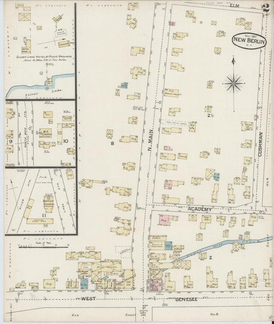 Sanborn Fire Insurance Map from New Berlin, Chenango County, New York (1887), Sheet #0002 - Historic Sanborn Fire Insurance Map Print, vintage old map wall art, antique decor, genealogy gift, New York New York map