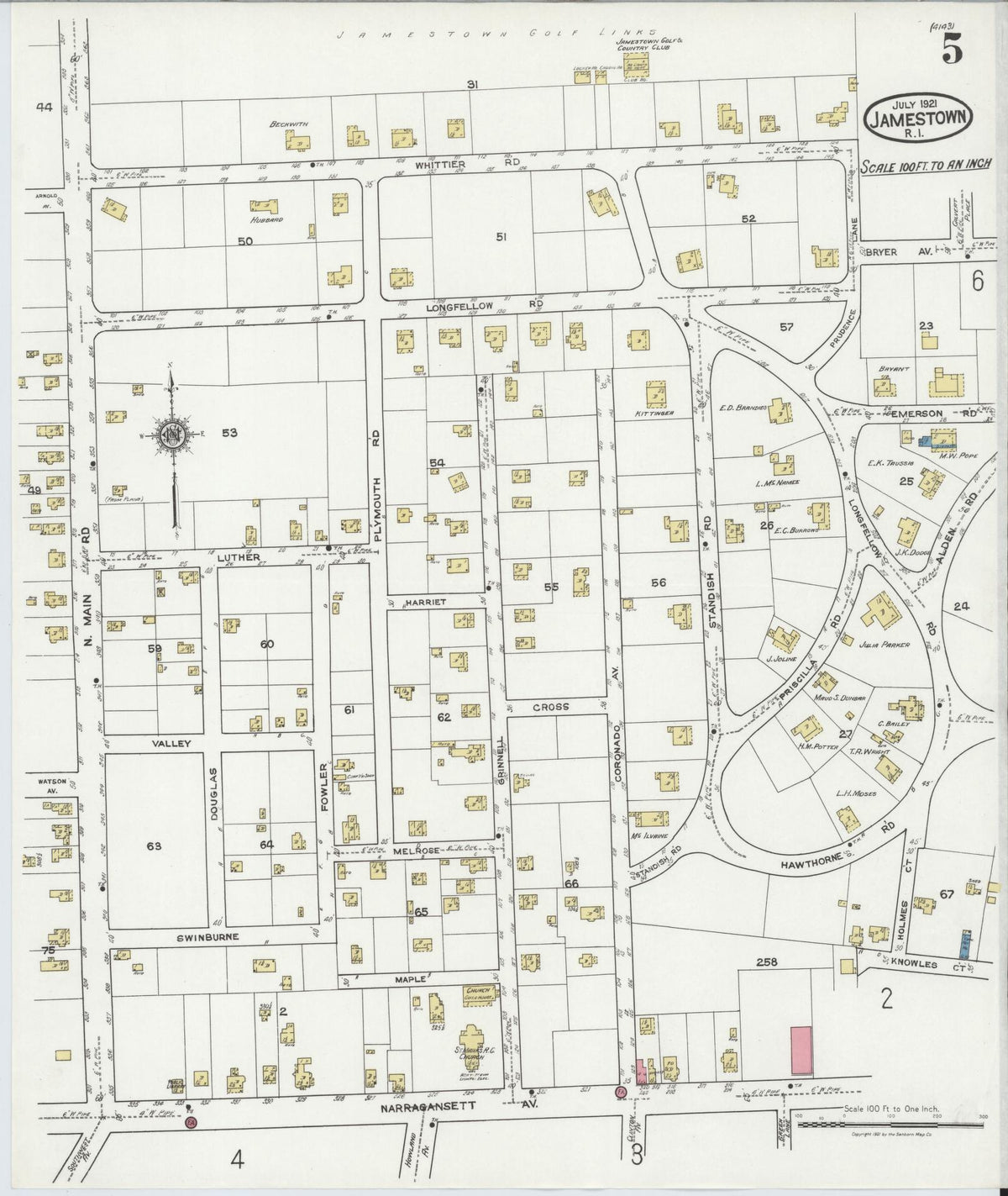 Sanborn Fire Insurance Map from Jamestown, Newport County, Rhode Island (1921), Sheet #0005 - Complete Map Set gallery image, historic Sanborn map, vintage wall art, Rhode Island Rhode Island