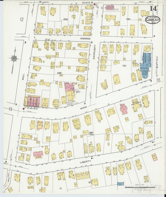 Sanborn Fire Insurance Map from Conneaut, Ashtabula County, Ohio (1919), Sheet #0014 - Historic Sanborn Fire Insurance Map Print, vintage old map wall art, antique decor, genealogy gift, Ohio Ohio map