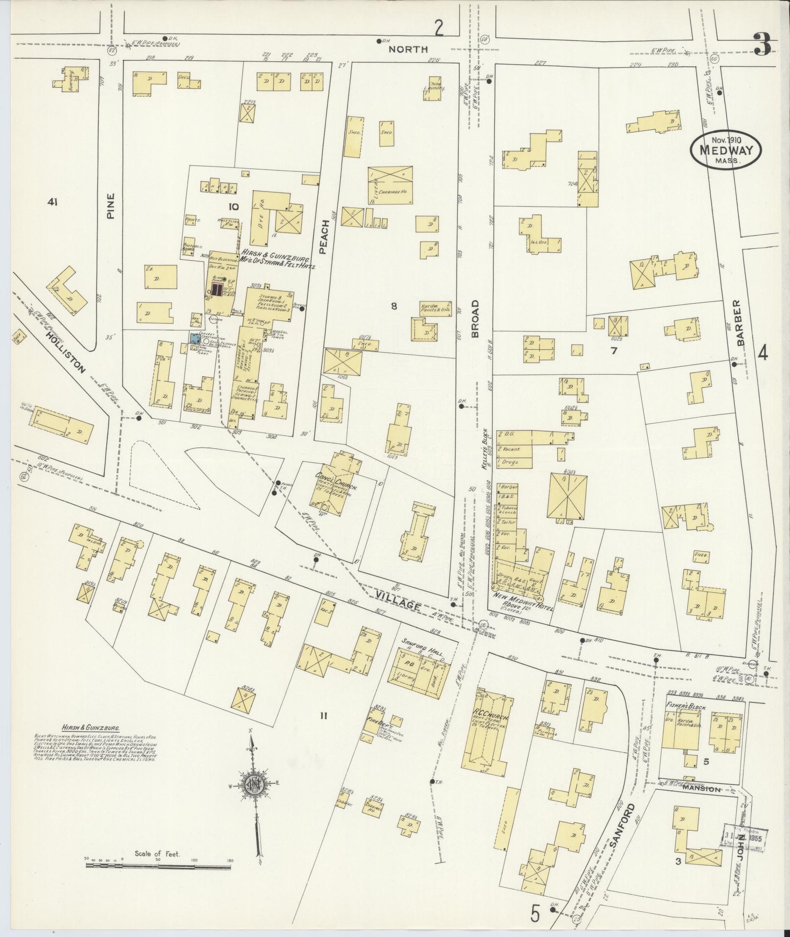 Sanborn Fire Insurance Map from Medway, Norfolk County, Massachusetts (1910), Sheet #0003 - Historic Sanborn Fire Insurance Map Print, vintage old map wall art, antique decor, genealogy gift, Massachusetts Massachusetts map