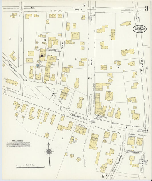 Sanborn Fire Insurance Map from Medway, Norfolk County, Massachusetts (1910), Sheet #0003 - Historic Sanborn Fire Insurance Map Print, vintage old map wall art, antique decor, genealogy gift, Massachusetts Massachusetts map
