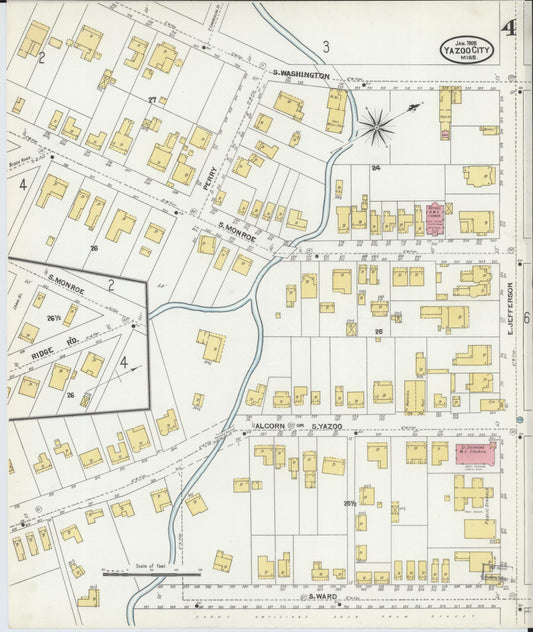 Sanborn Fire Insurance Map from Yazoo City, Yazoo County, Mississippi (1905), Sheet #0004 - Historic Sanborn Fire Insurance Map Print, vintage old map wall art, antique decor, genealogy gift, Mississippi Mississippi map