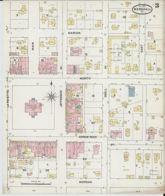 Sanborn Fire Insurance Map from Marshall, Saline County, Missouri (1889), Sheet #0003 - Historic Sanborn Fire Insurance Map Print, vintage old map wall art, antique decor, genealogy gift, Missouri Missouri map