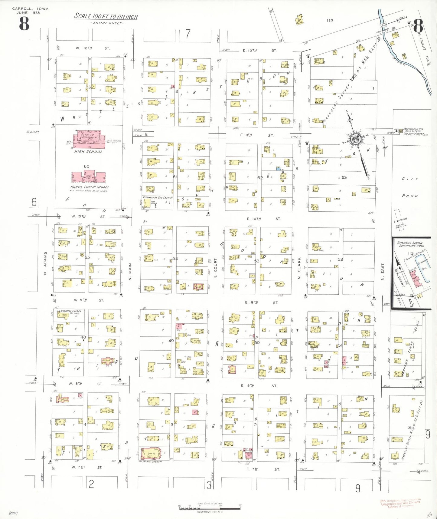 Sanborn Fire Insurance Map from Carroll, Carroll County, Iowa (1935), Sheet #0008 - Historic Sanborn Fire Insurance Map Print