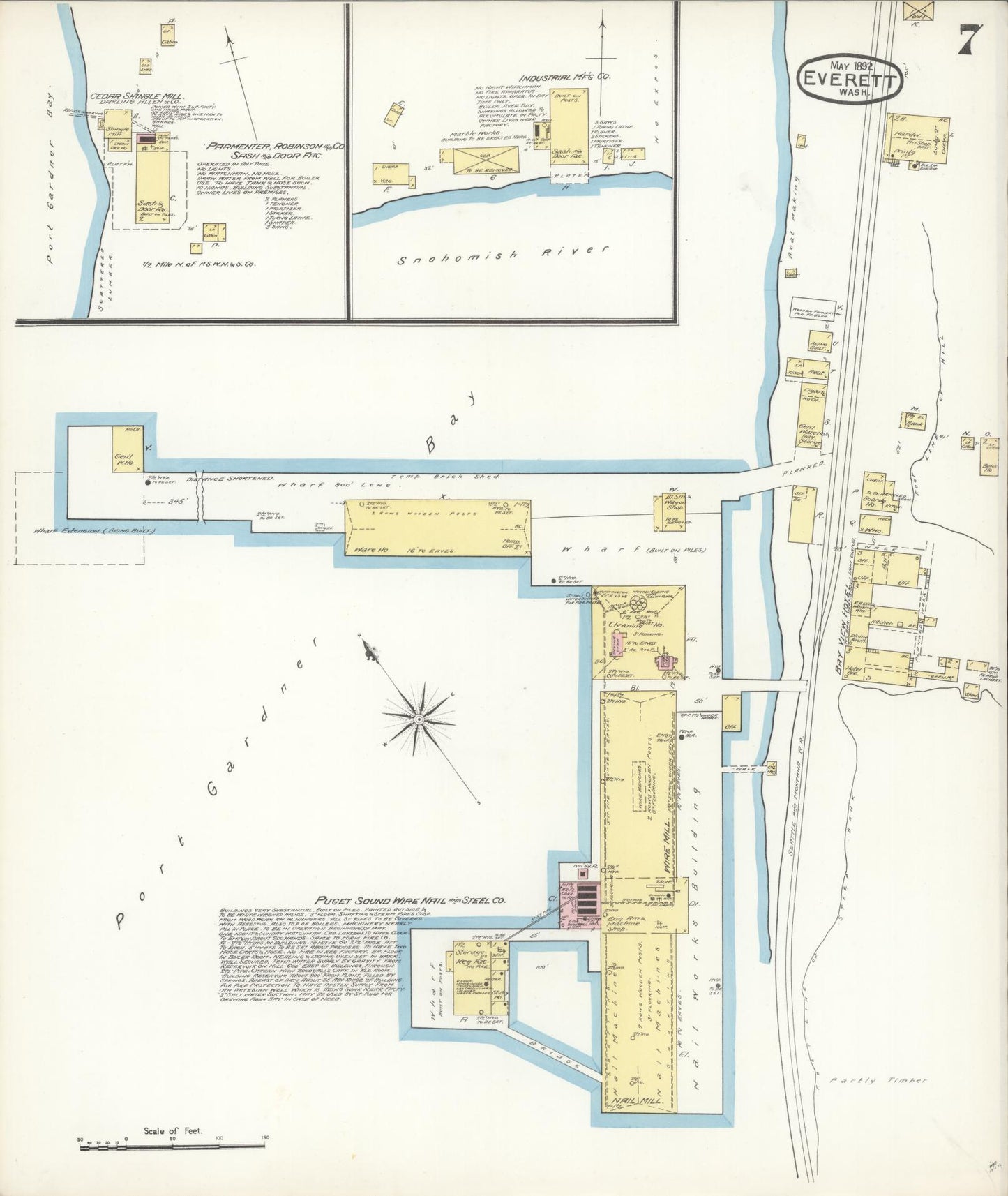Sanborn Fire Insurance Map from Everett, Snohomish County, Washington (1892), Sheet #0007 - Historic Sanborn Fire Insurance Map Print, vintage old map wall art, antique decor, genealogy gift, Washington Washington map
