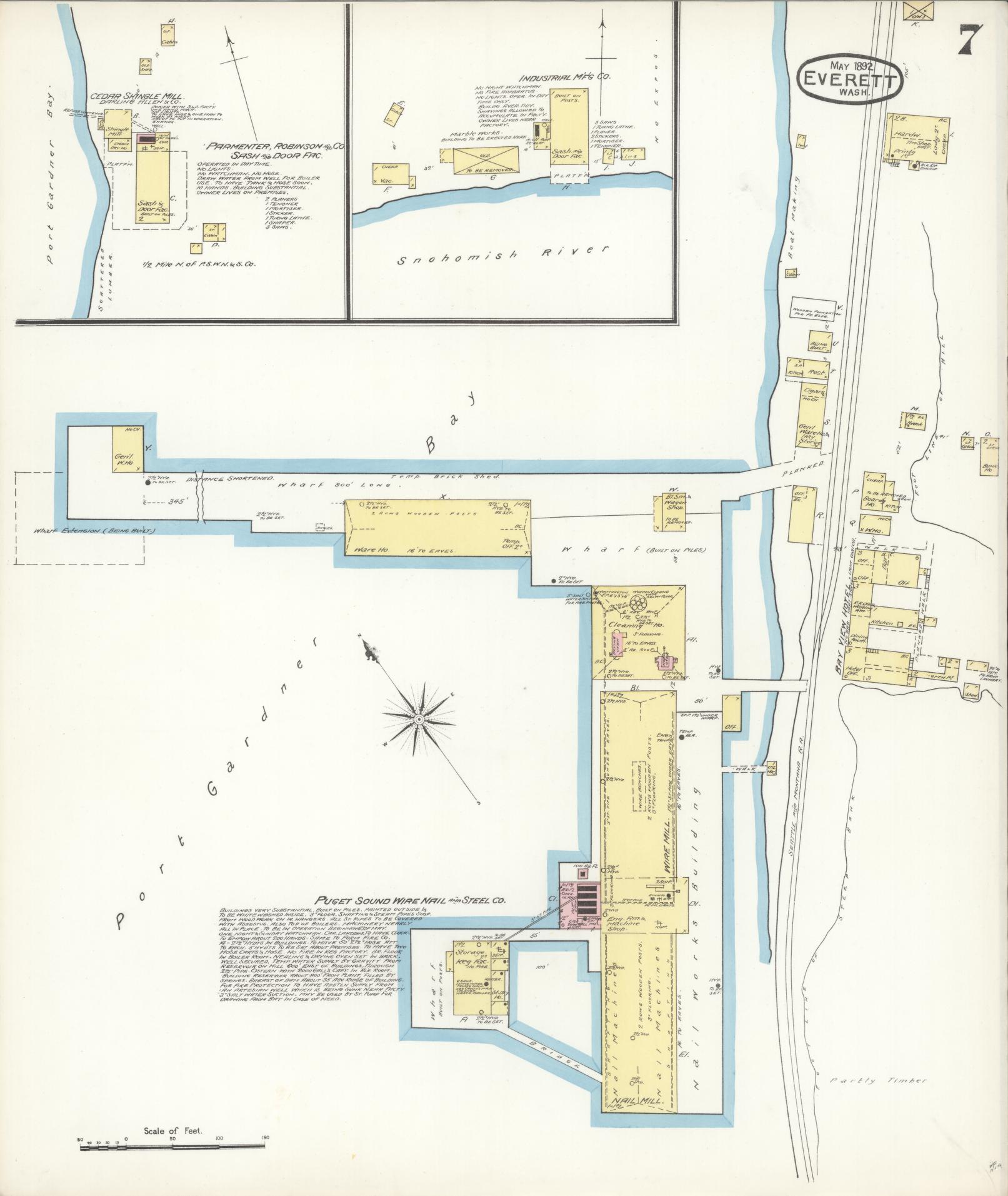 Sanborn Fire Insurance Map from Everett, Snohomish County, Washington (1892), Sheet #0007 - Historic Sanborn Fire Insurance Map Print, vintage old map wall art, antique decor, genealogy gift, Washington Washington map
