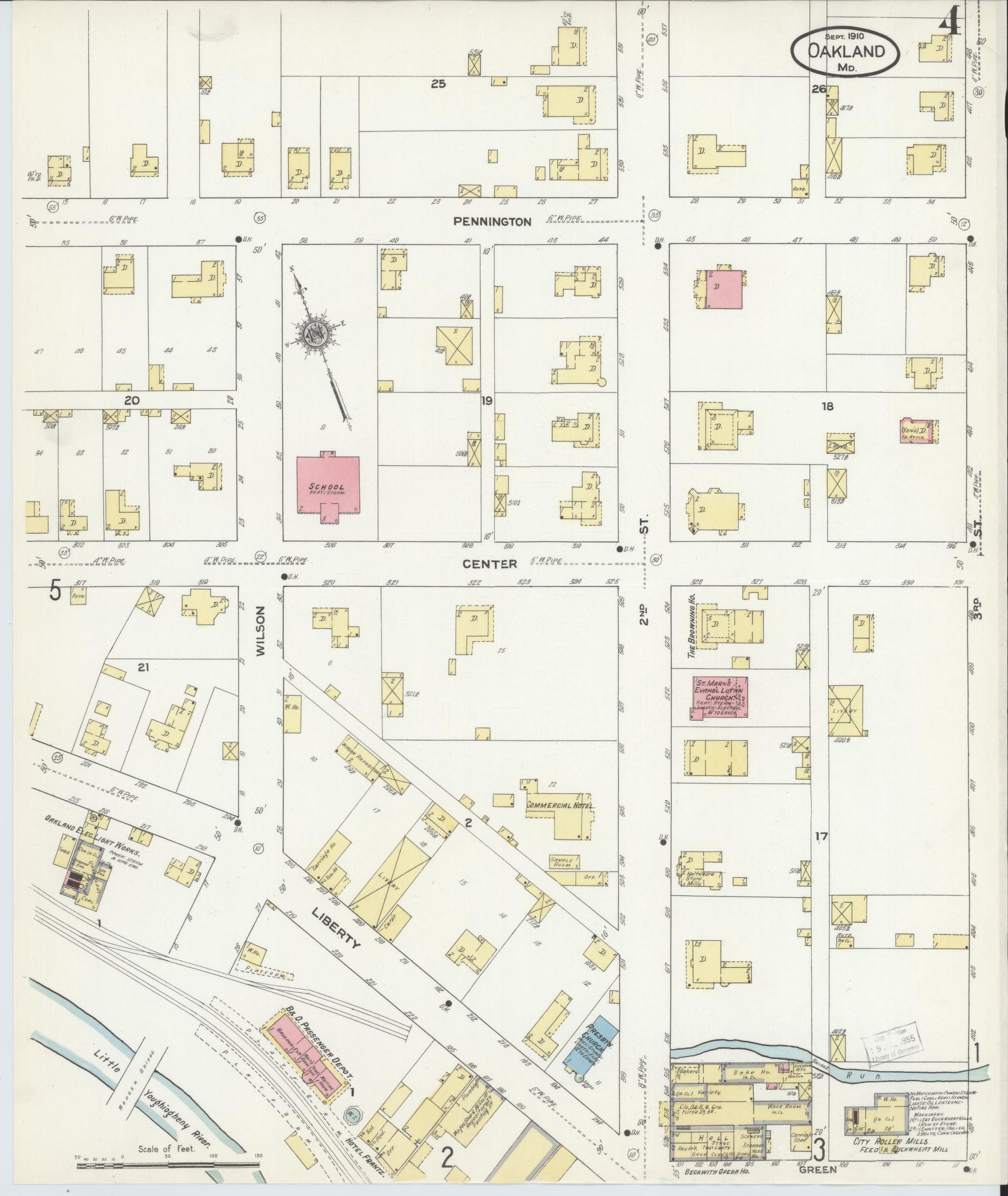 Sanborn Fire Insurance Map from Oakland, Garrett County, Maryland (1910), Sheet #0004 - Historic Sanborn Fire Insurance Map Print, vintage old map wall art