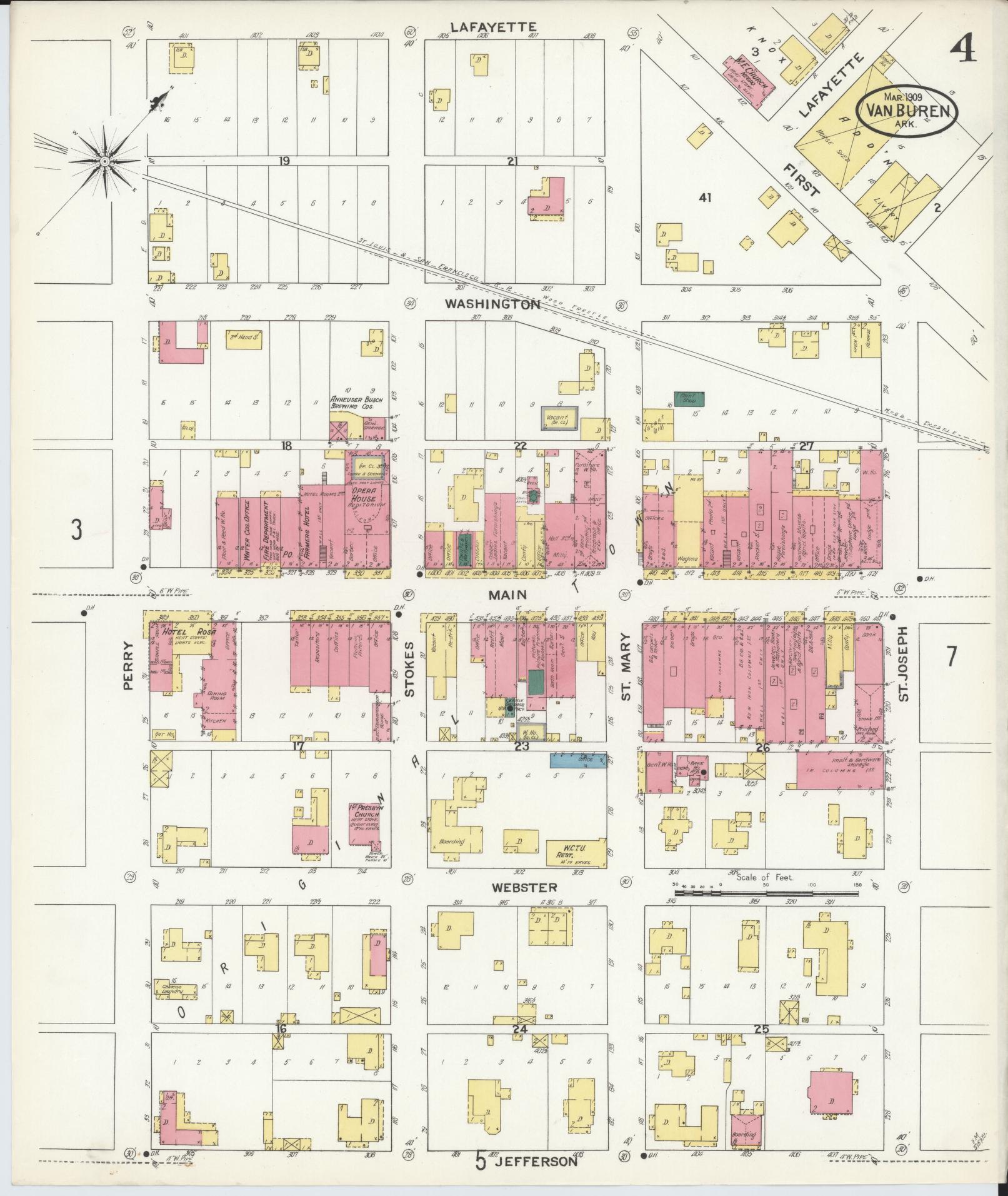 Sanborn Fire Insurance Map from Van Buren, Crawford County, Arkansas (1909), Sheet #0004 - Historic Sanborn Fire Insurance Map Print, vintage old map wall art, antique decor, genealogy gift, Arkansas Arkansas map