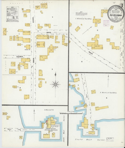Sanborn Fire Insurance Map from Southwest Harbor, Hancock County, Maine (1906), Sheet #0001 - Historic Sanborn Fire Insurance Map Print, vintage old map wall art, antique decor, genealogy gift, Maine Maine map