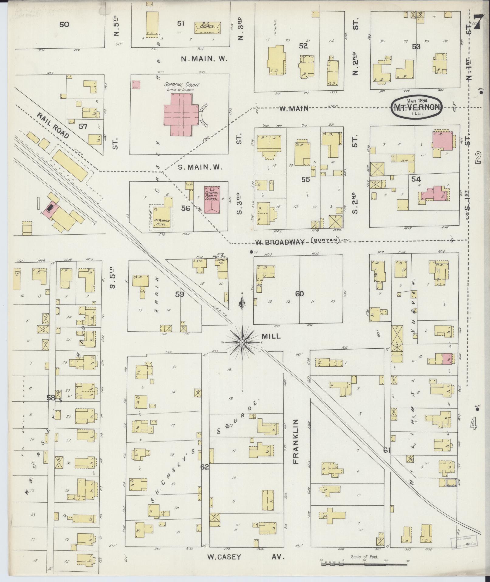 Sanborn Fire Insurance Map from Mount Vernon, Jefferson County, Illinois (1894), Sheet #0007 - Complete Map Set gallery image, historic Sanborn map, vintage wall art, Illinois Illinois