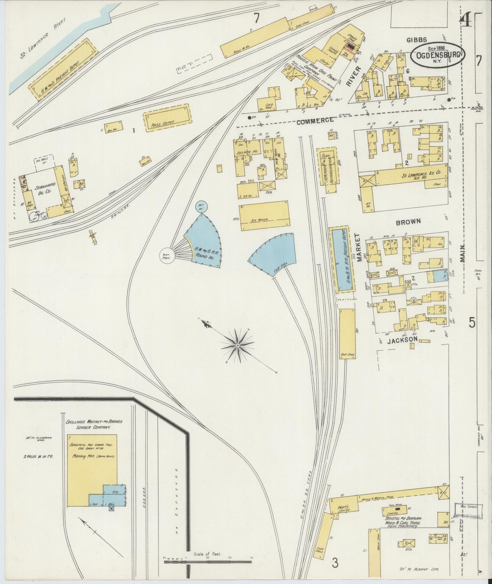 Sanborn Fire Insurance Map from Ogdensburg, St. Lawrence County, New York (1898), Sheet #0004 - Complete Map Set gallery image, historic Sanborn map, vintage wall art, New York New York