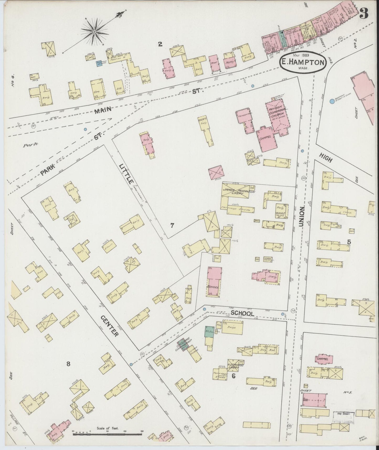 Sanborn Fire Insurance Map from East Hampton, Hampshire County, Massachusetts (1889), Sheet #0003 - Historic Sanborn Fire Insurance Map Print, vintage old map wall art, antique decor, genealogy gift, Massachusetts Massachusetts map